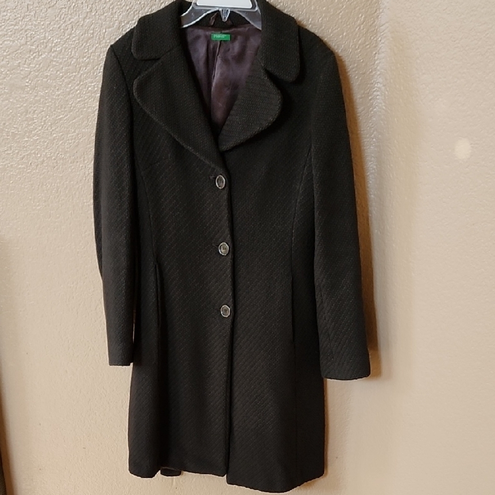 United Colors Of Benetton Brown Textured Belted Coat Size 42 (S/M)
